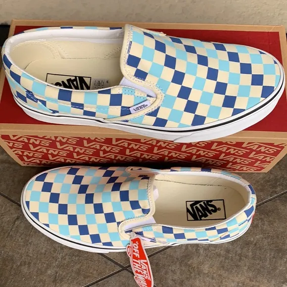 VANS Men’s CLASSIC SLIP ON CHECKERBOARD BLUE TOPAZ Sneakers