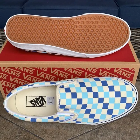 VANS Men’s CLASSIC SLIP ON CHECKERBOARD BLUE TOPAZ Sneakers