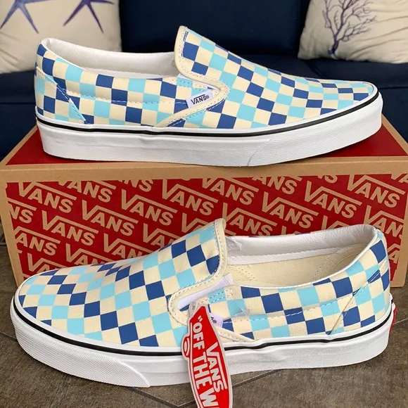 VANS Men’s CLASSIC SLIP ON CHECKERBOARD BLUE TOPAZ Sneakers
