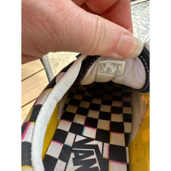Vans Old Skool Sneakers Checkerboard Suede Teal Yellow Pink Women's 7.5 Men 6