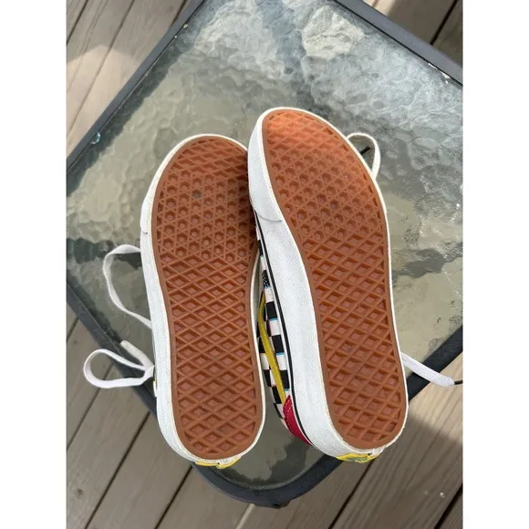 Vans Old Skool Sneakers Checkerboard Suede Teal Yellow Pink Women's 7.5 Men 6