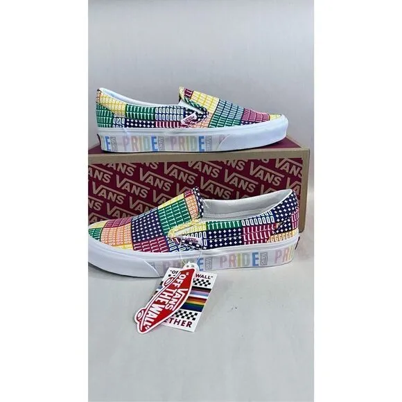 VANS PRIDE CLASSIC SLIP ON MULTI/TRUE WHITE UNISEX SLIP ON SNEAKERS MENS 6.4 W 8