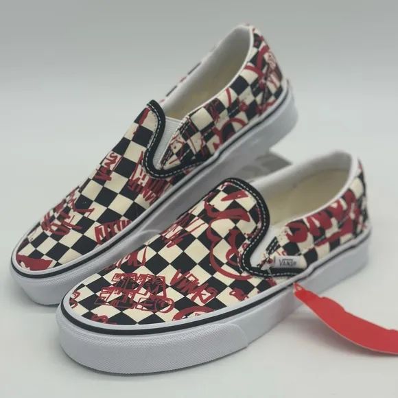 Vans Red and Black Checkered Slip-On Sneakers