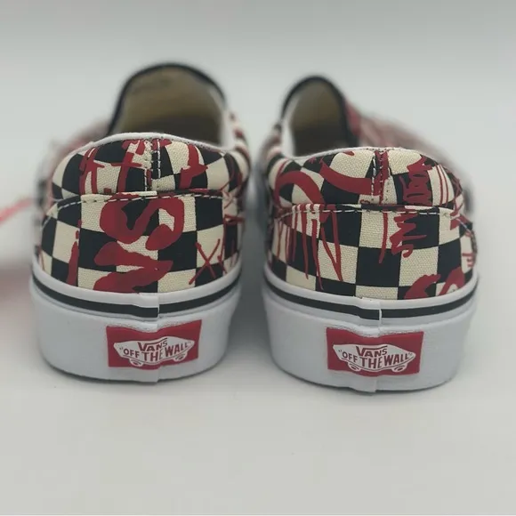 Vans Red and Black Checkered Slip-On Sneakers