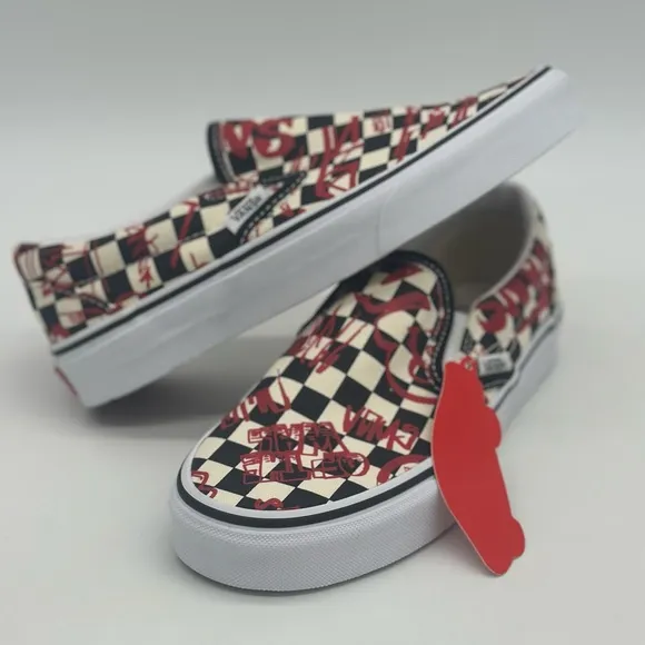 Vans Red and Black Checkered Slip-On Sneakers