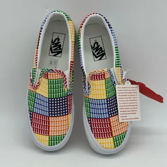Vans Red and Yellow Slip-On Sneakers Vibrant Patchwork Design