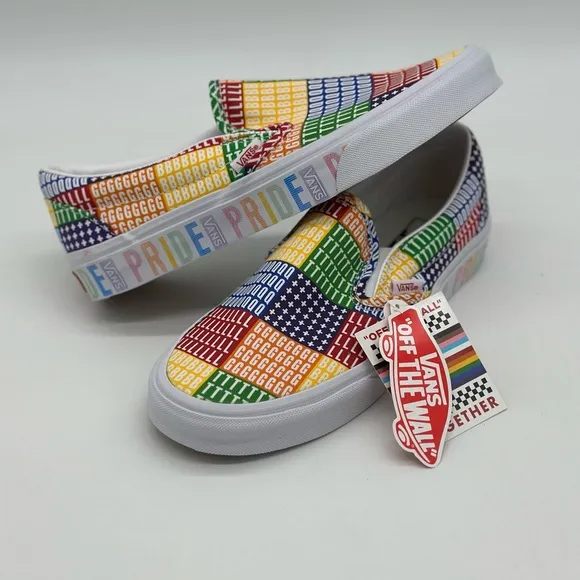 Vans Red and Yellow Slip-On Sneakers Vibrant Patchwork Design