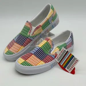 Vans Red and Yellow Slip-On Sneakers Vibrant Patchwork Design