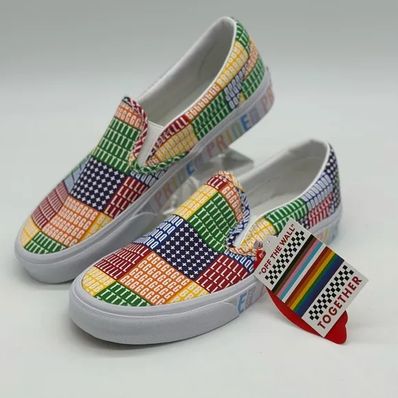 Vans Red and Yellow Slip-On Sneakers Vibrant Patchwork Design