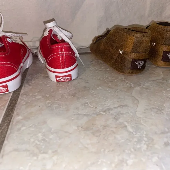 Vans Red Kids Sneakers size 2.5 &amp; brown slip on for Infants