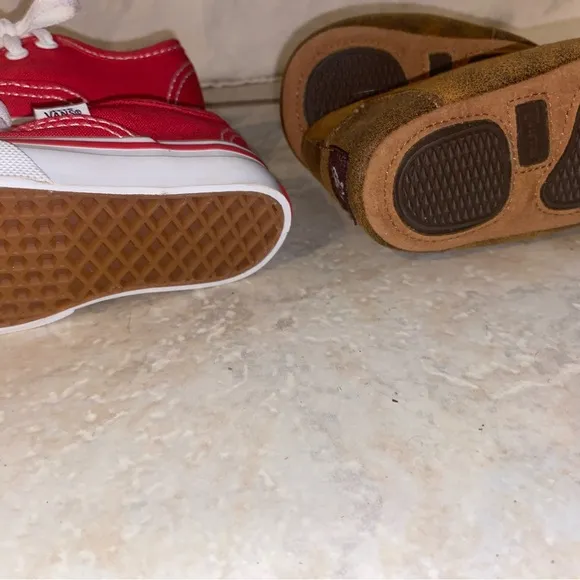 Vans Red Kids Sneakers size 2.5 &amp; brown slip on for Infants
