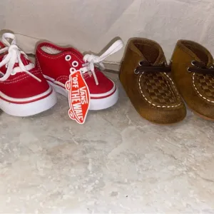Vans Red Kids Sneakers size 2.5 &amp; brown slip on for Infants