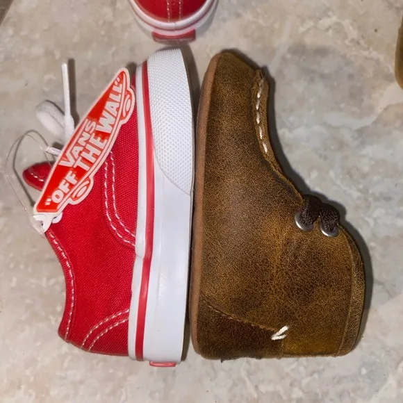 Vans Red Kids Sneakers size 2.5 &amp; brown slip on for Infants