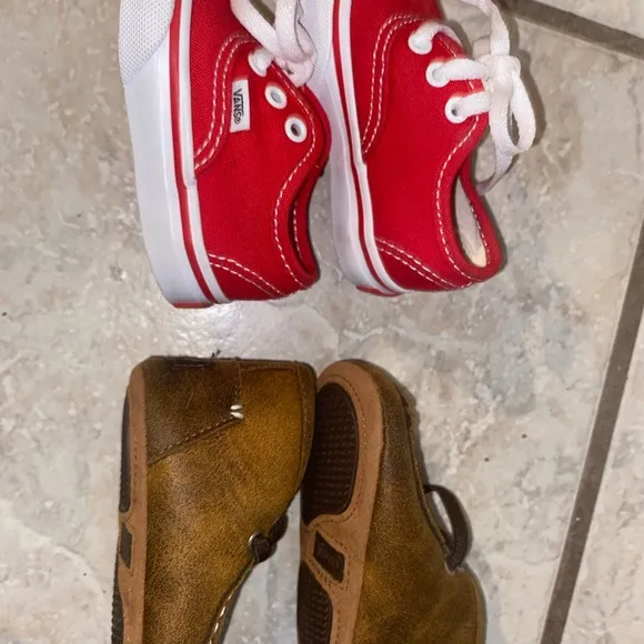 Vans Red Kids Sneakers size 2.5 &amp; brown slip on for Infants