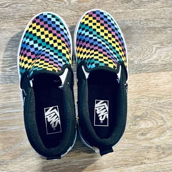 Vans size 2 multicolor slip on sneakers