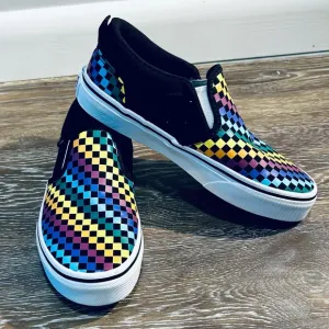 Vans size 2 multicolor slip on sneakers