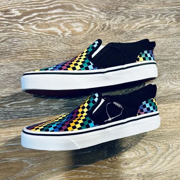 Vans size 2 multicolor slip on sneakers
