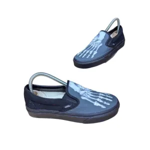 Vans Slip On Skeleton‎ Sneakers Shoes Custom Black White Mens 6 Womens 7.5 EUC