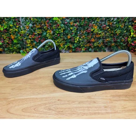 Vans Slip On Skeleton‎ Sneakers Shoes Custom Black White Mens 6 Womens 7.5 EUC