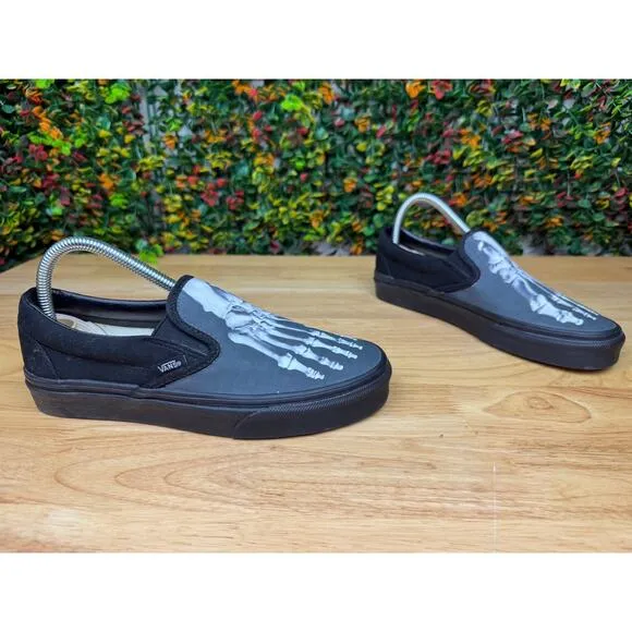 Vans Slip On Skeleton‎ Sneakers Shoes Custom Black White Mens 6 Womens 7.5 EUC