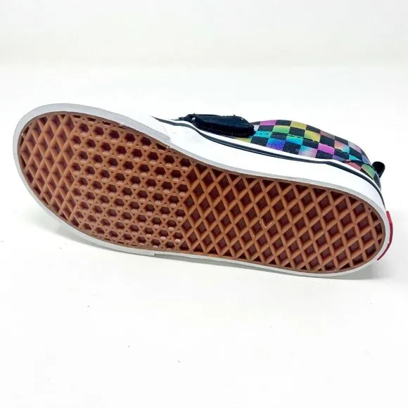 Vans Slip On V (Iridescent Check) Black White Toddler Baby Sneakers
