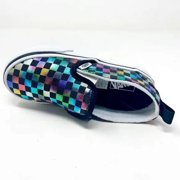Vans Slip On V (Iridescent Check) Black White Toddler Baby Sneakers