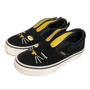 Vans Toddler Size 10.5 Slip on V Bunny Black Gold Low Top Sneakers