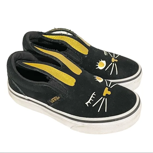 Vans Toddler Size 10.5 Slip on V Bunny Black Gold Low Top Sneakers