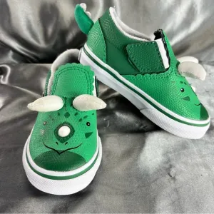 Vans Toddler Slip On Green Triceratops Dinosaur Slip On Sneakers Size 5.5 EUC