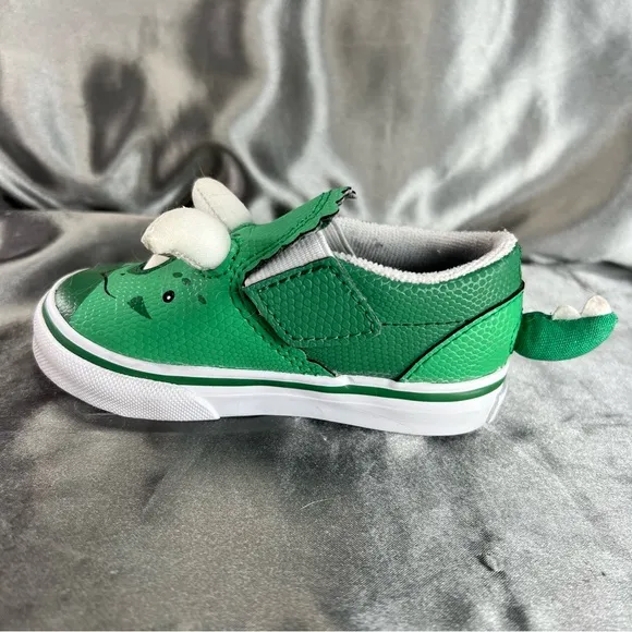 Vans Toddler Slip On Green Triceratops Dinosaur Slip On Sneakers Size 5.5 EUC