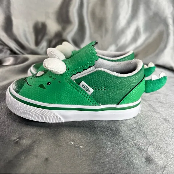 Vans Toddler Slip On Green Triceratops Dinosaur Slip On Sneakers Size 5.5 EUC