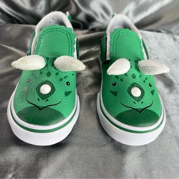 Vans Toddler Slip On Green Triceratops Dinosaur Slip On Sneakers Size 5.5 EUC
