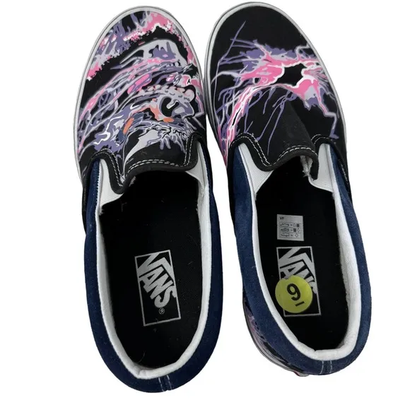 VANS Unisex Sneakers Slip On Zap Glow In Dark Skateboarding Skull‎ Black Size 9