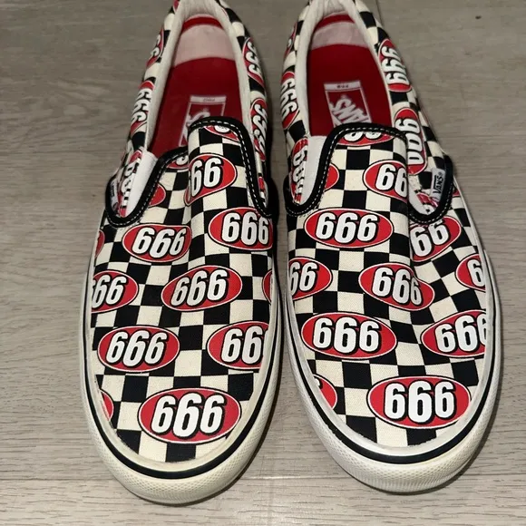 Vans X Supreme Slip-On Sneakers with 666 Design