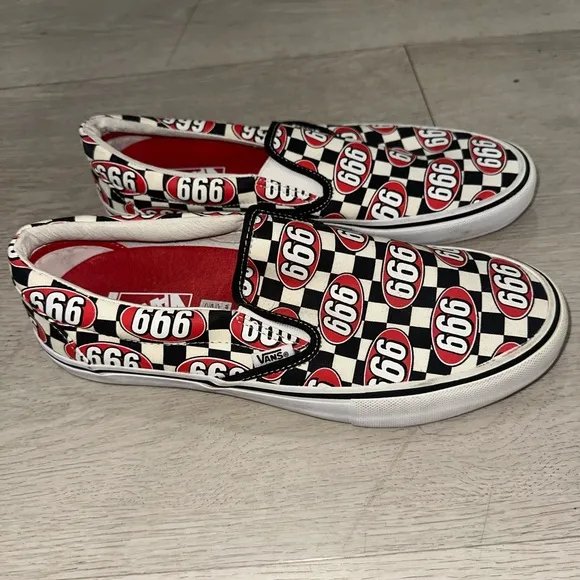 Vans X Supreme Slip-On Sneakers with 666 Design