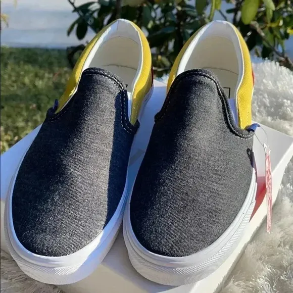 Vans Yellow Gray and Red Slip on Sneakers
