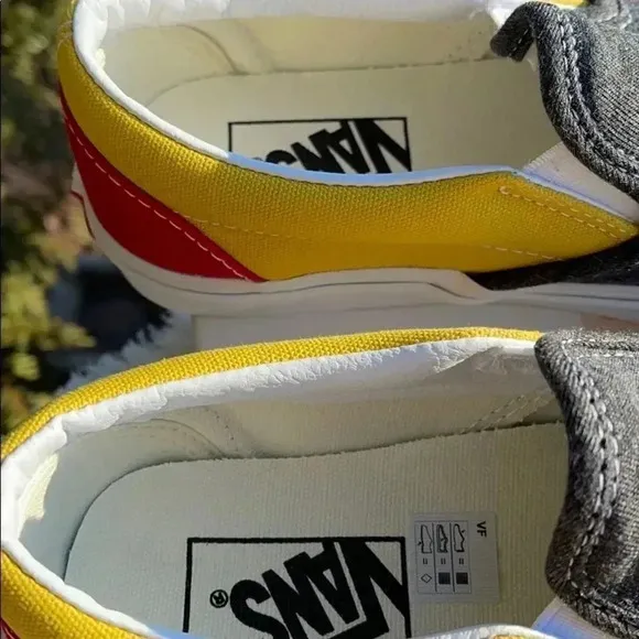Vans Yellow Gray and Red Slip on Sneakers