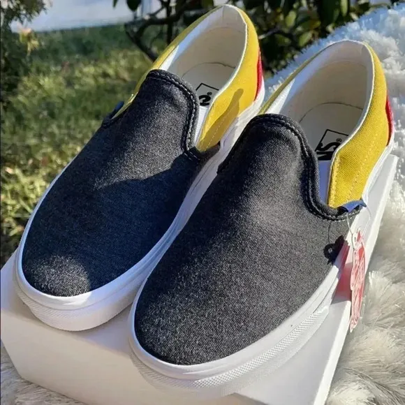 Vans Yellow Gray and Red Slip on Sneakers