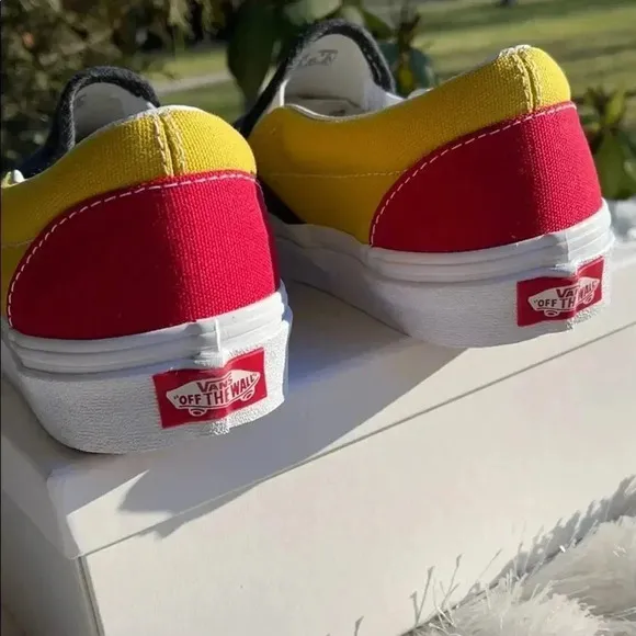 Vans Yellow Gray and Red Slip on Sneakers