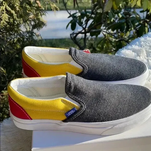 Vans Yellow Gray and Red Slip on Sneakers