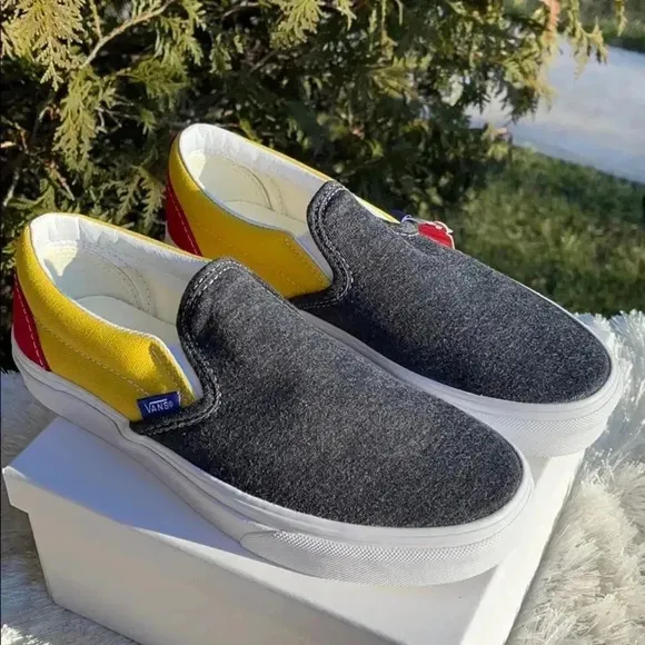 Vans Yellow Gray and Red Slip on Sneakers