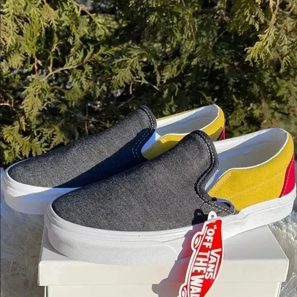 Vans Yellow Gray and Red Slip on Sneakers