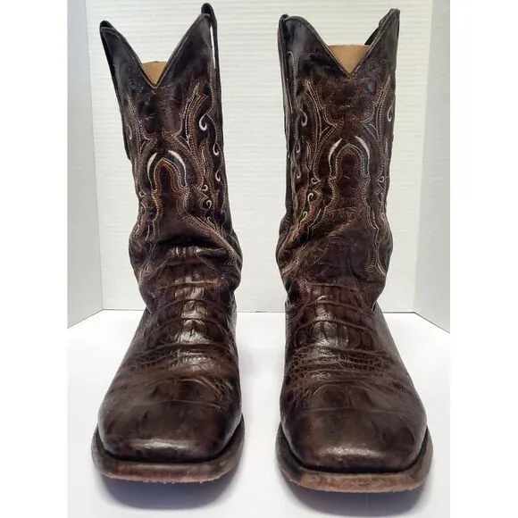 Veari Boots Crocodile Hornback Cowboy Western Rodeo10 Brown Stitch Square Toe