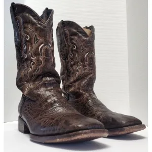 Veari Boots Crocodile Hornback Cowboy Western Rodeo10 Brown Stitch Square Toe