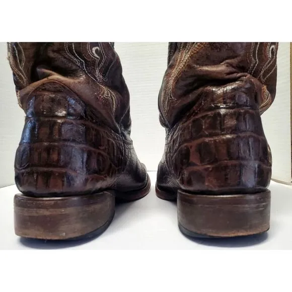 Veari Boots Crocodile Hornback Cowboy Western Rodeo10 Brown Stitch Square Toe