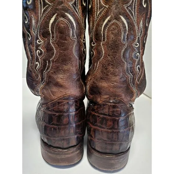 Veari Boots Crocodile Hornback Cowboy Western Rodeo10 Brown Stitch Square Toe