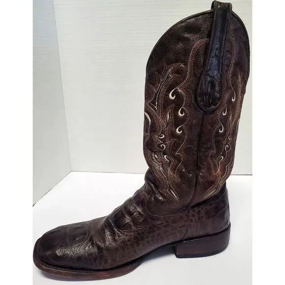 Veari Boots Crocodile Hornback Cowboy Western Rodeo10 Brown Stitch Square Toe
