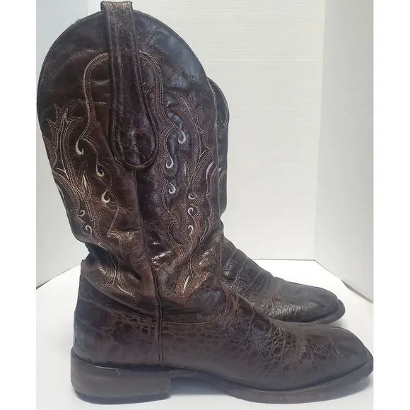 Veari Boots Crocodile Hornback Cowboy Western Rodeo10 Brown Stitch Square Toe