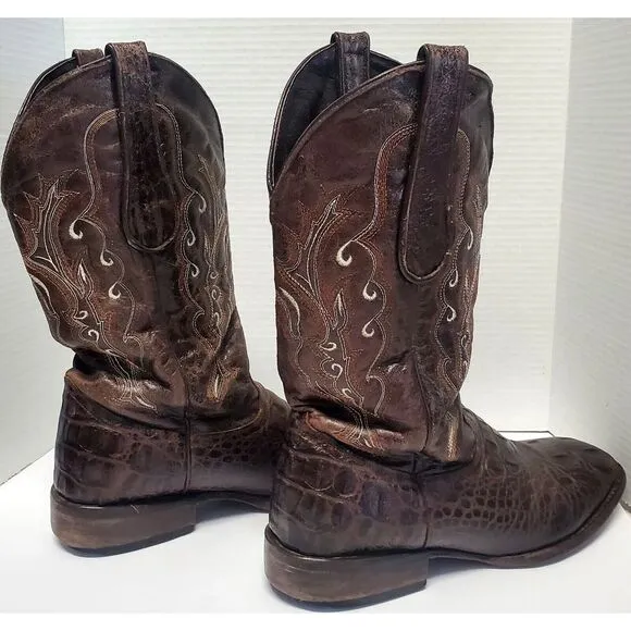 Veari Boots Crocodile Hornback Cowboy Western Rodeo10 Brown Stitch Square Toe