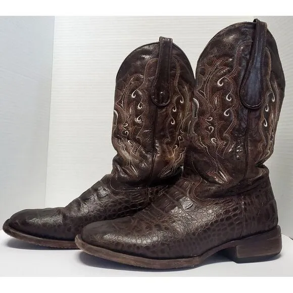 Veari Boots Crocodile Hornback Cowboy Western Rodeo10 Brown Stitch Square Toe